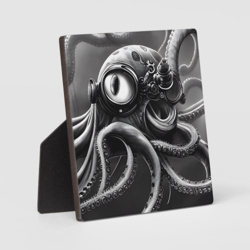 BW One_Eyed Steampunk Octopus  Plaque