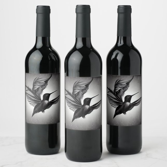 B&W Painted Hummingbird Wine Label (Bottles)
