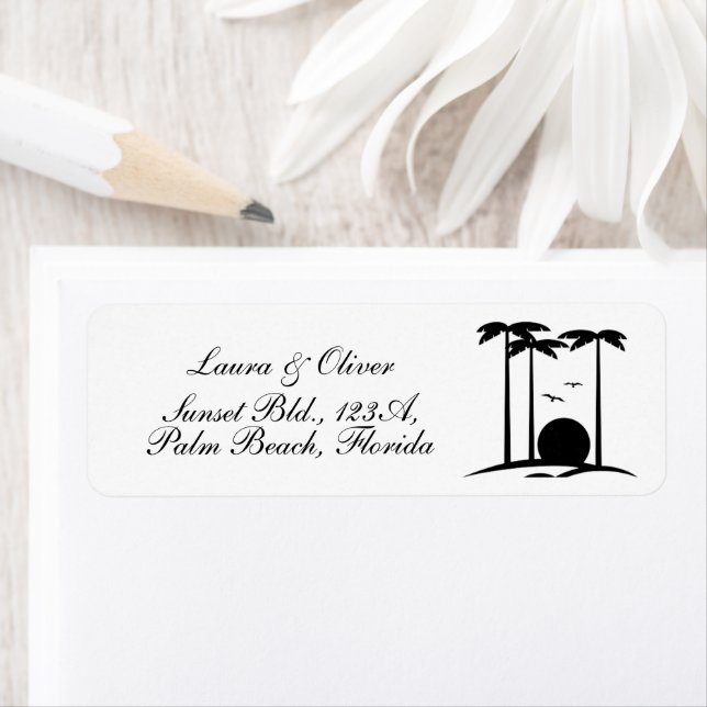 B & W Palm Trees and Sunset Return Address Label (Insitu)