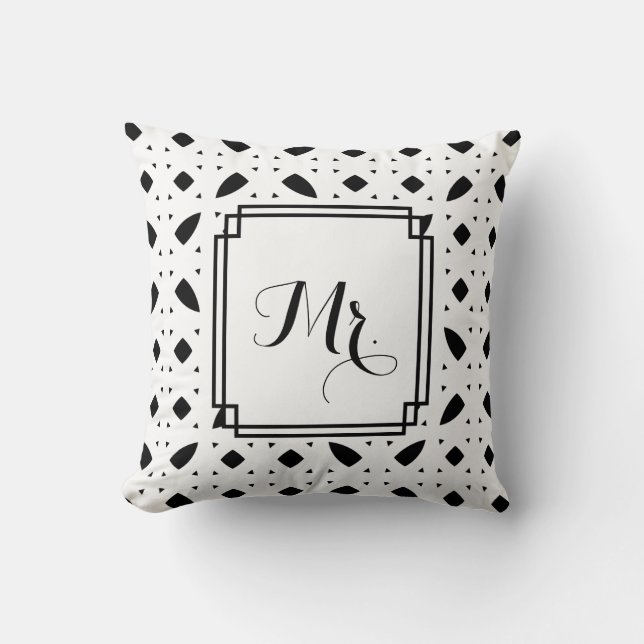 B&W Patterned "Mr" Wedding Throw Pillow (Front)