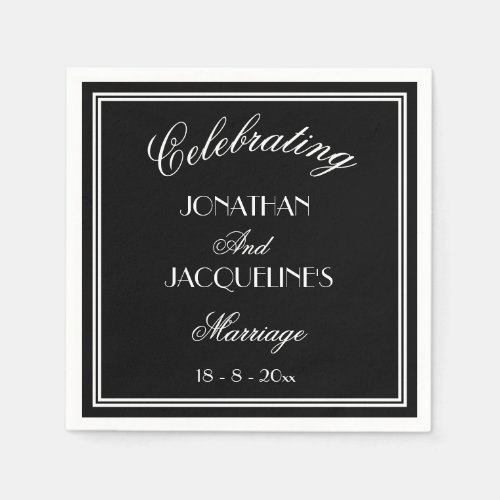 B  W Personalized Names Elegant Wedding Napkins