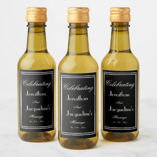 B & W Personalized Wedding Mini Wine Bottle Labels