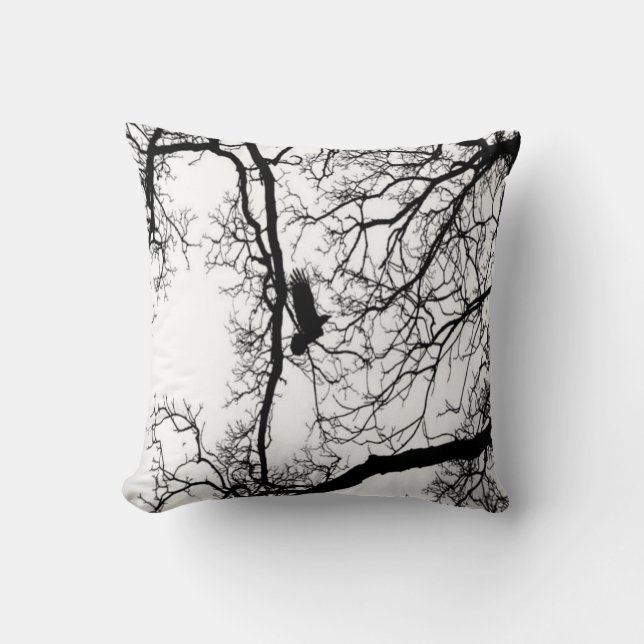 B&W Photo Bird Flying #2 Throw Pillow (Front)