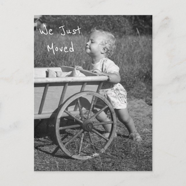 B&W Photo Child Straining Move Cart New Address    Postcard (Front)
