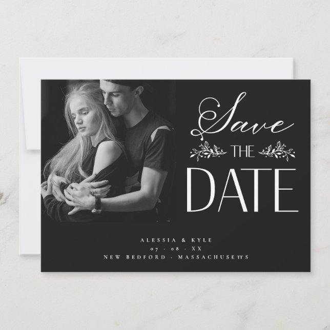 B&W Photo Couple Wedding Elegant Botanical  (Front)