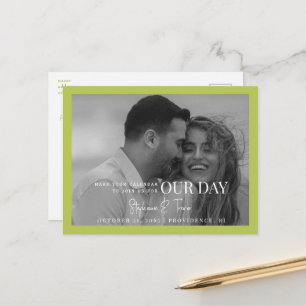 B/W Photo Lime Green Mark your Calendar Our Day Postcard