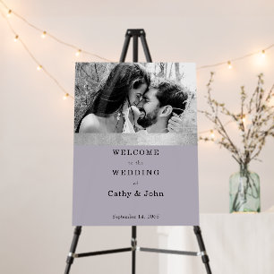 B/W Photo Silver & Lavender Wedding Welcome Sign