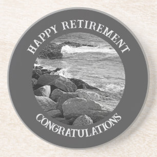 B & W Photography of Wavy Ocean Retirement Party Coaster