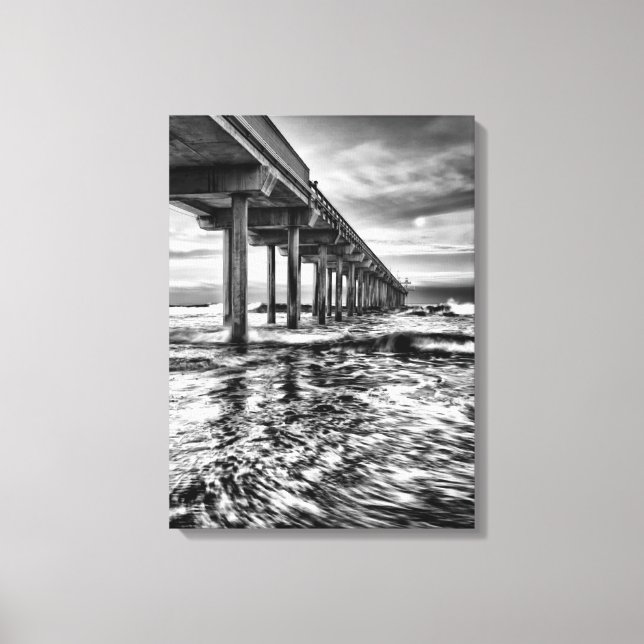 B&W pier at dawn, California Canvas Print (Front)