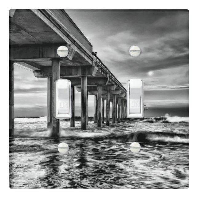 B&W pier at dawn, California Light Switch Cover (In Situ)