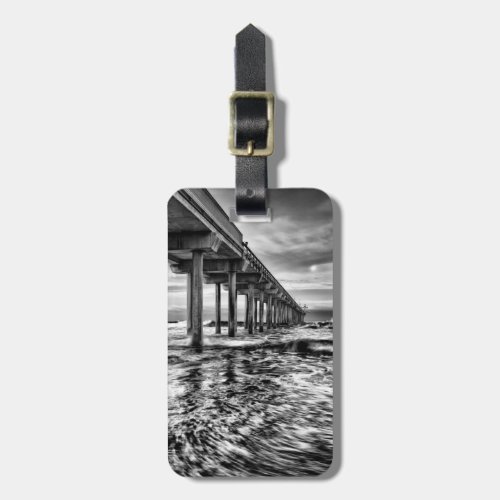 BW pier at dawn California Luggage Tag