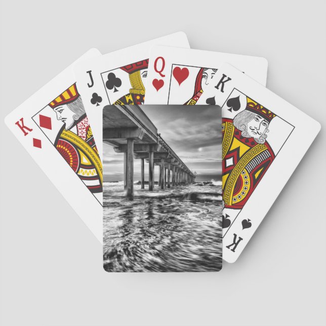 B&W pier at dawn, California Poker Cards (Back)