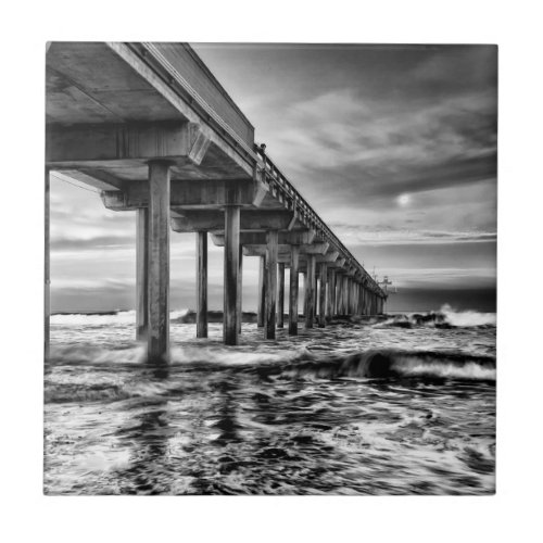 BW pier at dawn California Tile