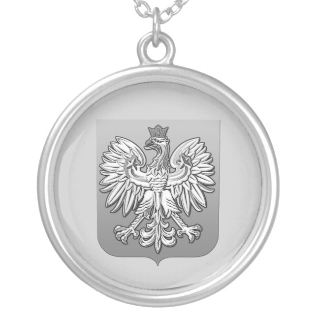 B/W Polish Eagle Shield Silver Plated Necklace (Front)