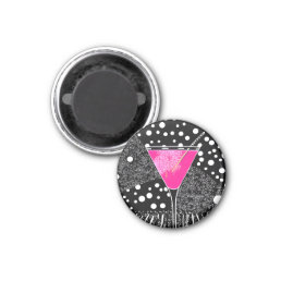 B&amp;W Polkadots Pink Retro Martini Magnet