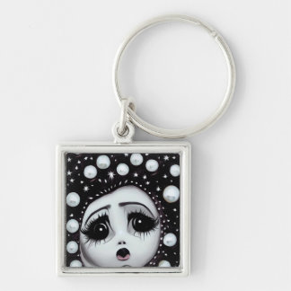 B&W Pop Surrealism Big Eyes Doll Face Keychain