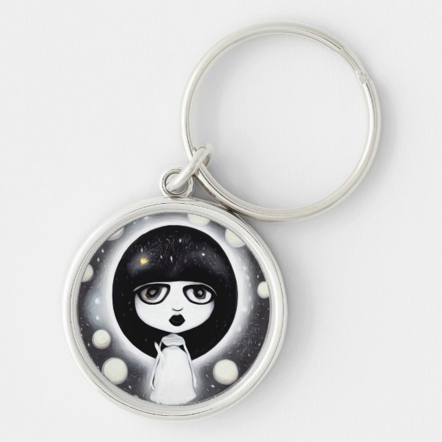 B&W Pop Surrealism Little Doll Keychain (Front)