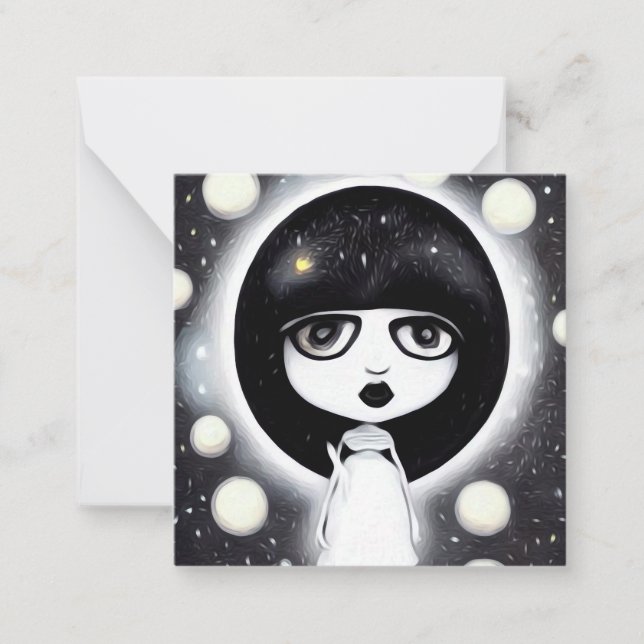 B&W Pop Surrealism Little Doll Note Card (Front)