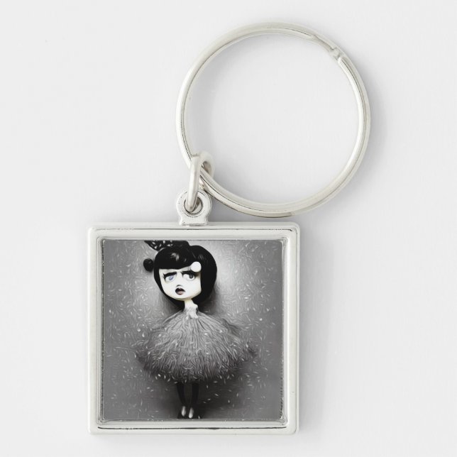 B&W Pop Surrealism Tutu Doll Keychain (Front)