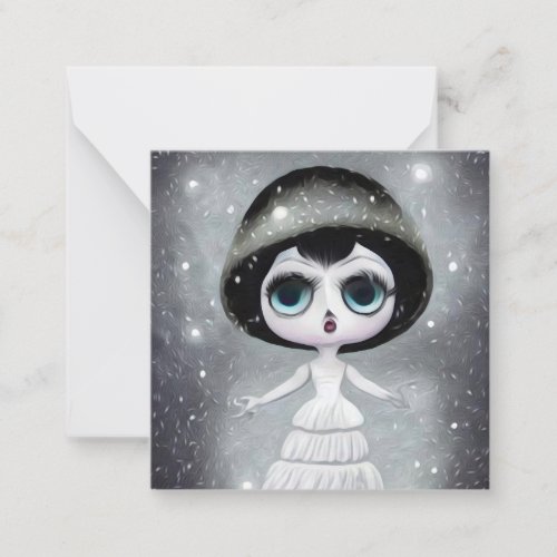 BW Pop Surrealism White Dress Doll Note Card