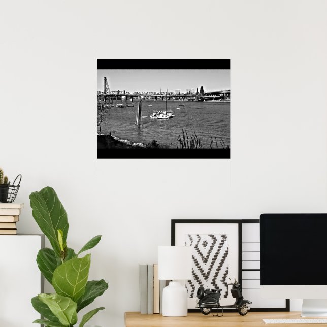 B&W Portland Waterfront Poster (Home Office)