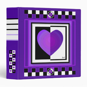 B&W purple hearts beating 3 Ring Binder