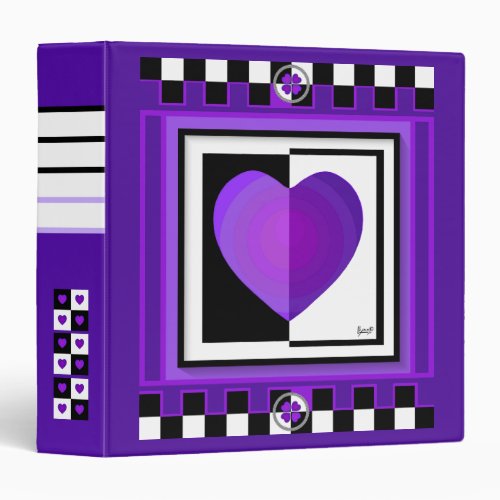 B&W purple hearts beating 3 Ring Binder