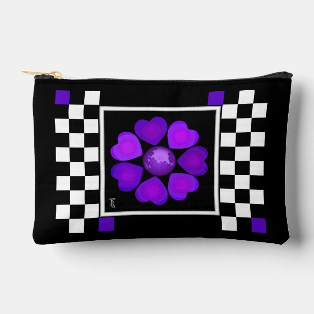 B&W purple hearts beating Accessory Pouch (Front)