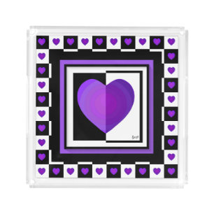 B&W Purple Hearts Beating Acrylic Tray