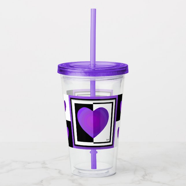B&W Purple Hearts Beating Acrylic Tumbler (Front)