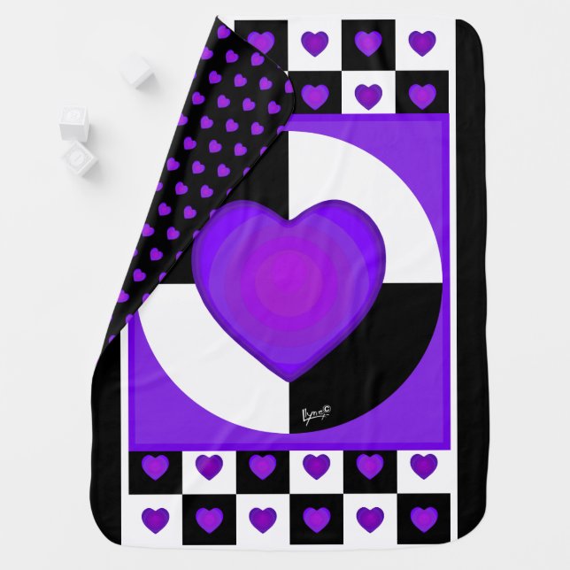 B&W Purple Hearts Beating Baby Blanket (In Situ)