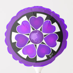 B&W Purple Hearts Beating Balloon