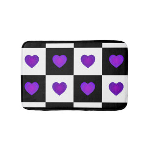B&W Purple Hearts Beating Bath Mat