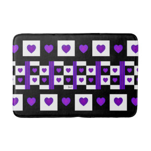 B&W Purple Hearts Beating Bath Mat