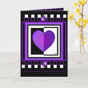 B&W Purple Hearts Beating Birthday card