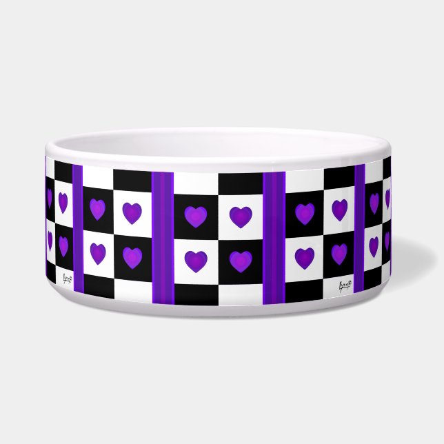 B&W Purple Hearts Beating Bowl (Front)