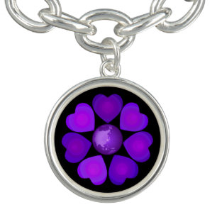 B&W Purple Hearts Beating Bracelet