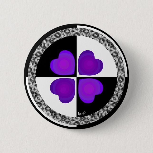 B&W Purple Hearts Beating Button (Front)