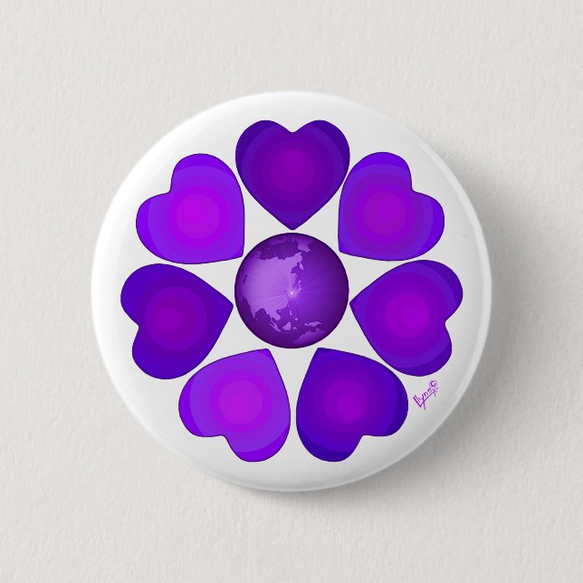 B&W Purple Hearts Beating Button (Front)