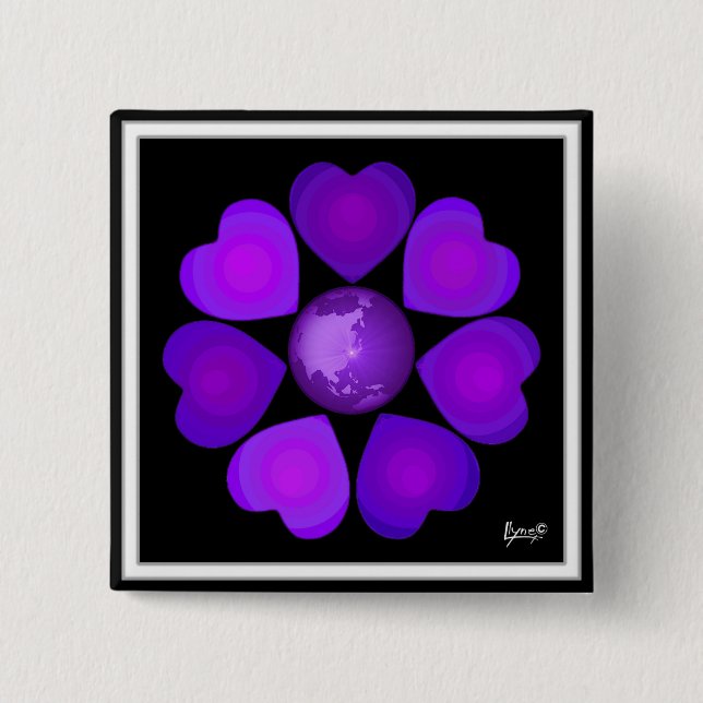 B&W Purple Hearts Beating Button (Front)
