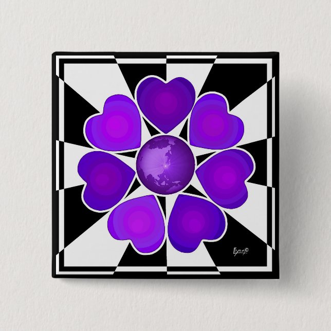 B&W Purple Hearts Beating Button (Front)