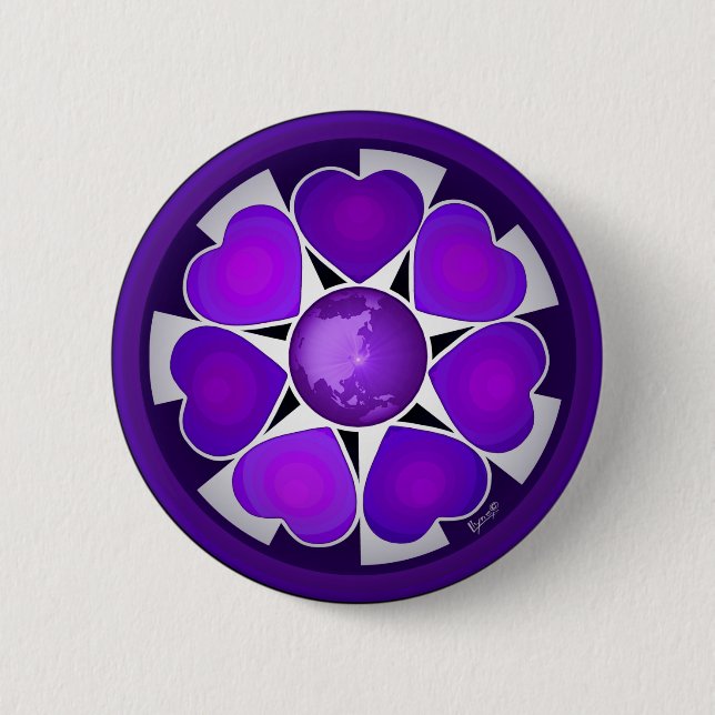 B&W Purple Hearts Beating Button (Front)