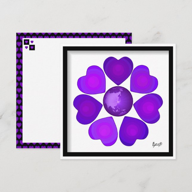 B&W Purple Hearts Beating Card (Front/Back)