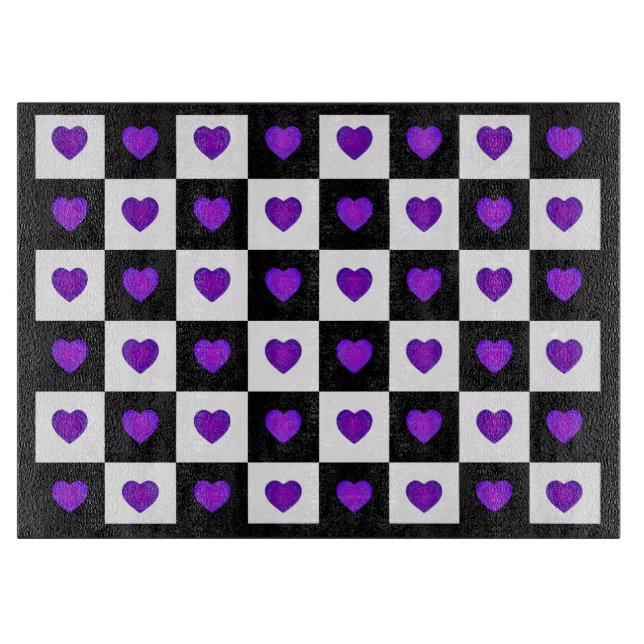 B&W Purple Hearts Beating Cutting Board (Front)