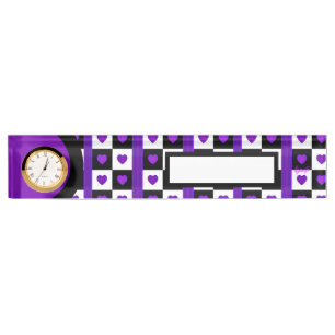 B&W purple hearts beating Desk Name Plate