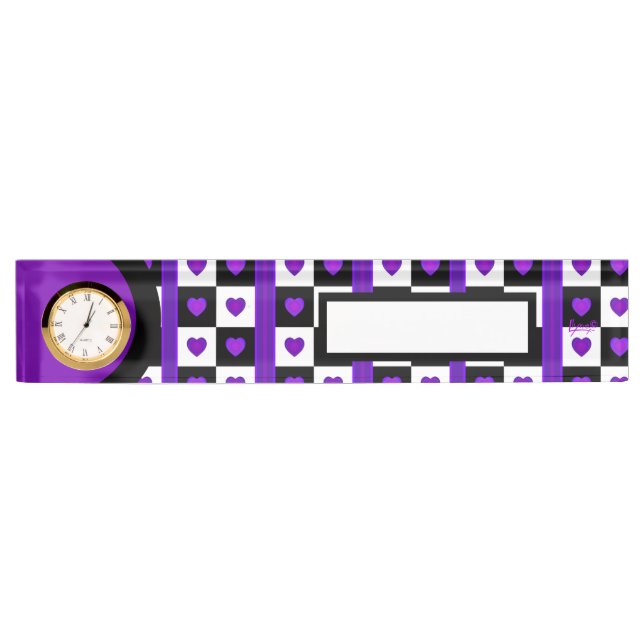 B&W purple hearts beating Desk Name Plate (Front)