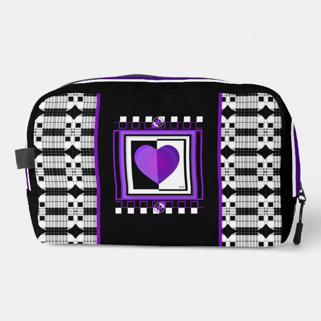 B&W purple hearts beating Dopp Kit (Front)