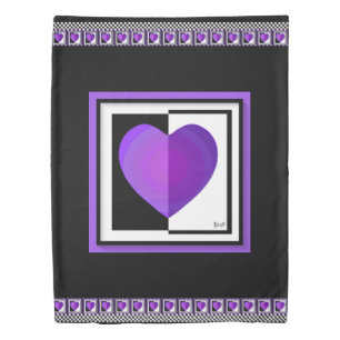 B&W Purple Hearts Beating Duvet Cover