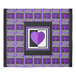 B&W Purple Hearts Beating Duvet Cover