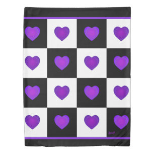 B&W Purple Hearts Beating Duvet Cover